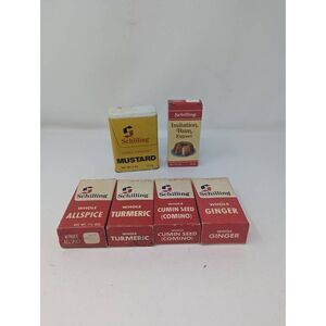 New sealed VINTAGE 60'S 70'S SPICES SCHILLING SPICE TINS AND BOTTLE